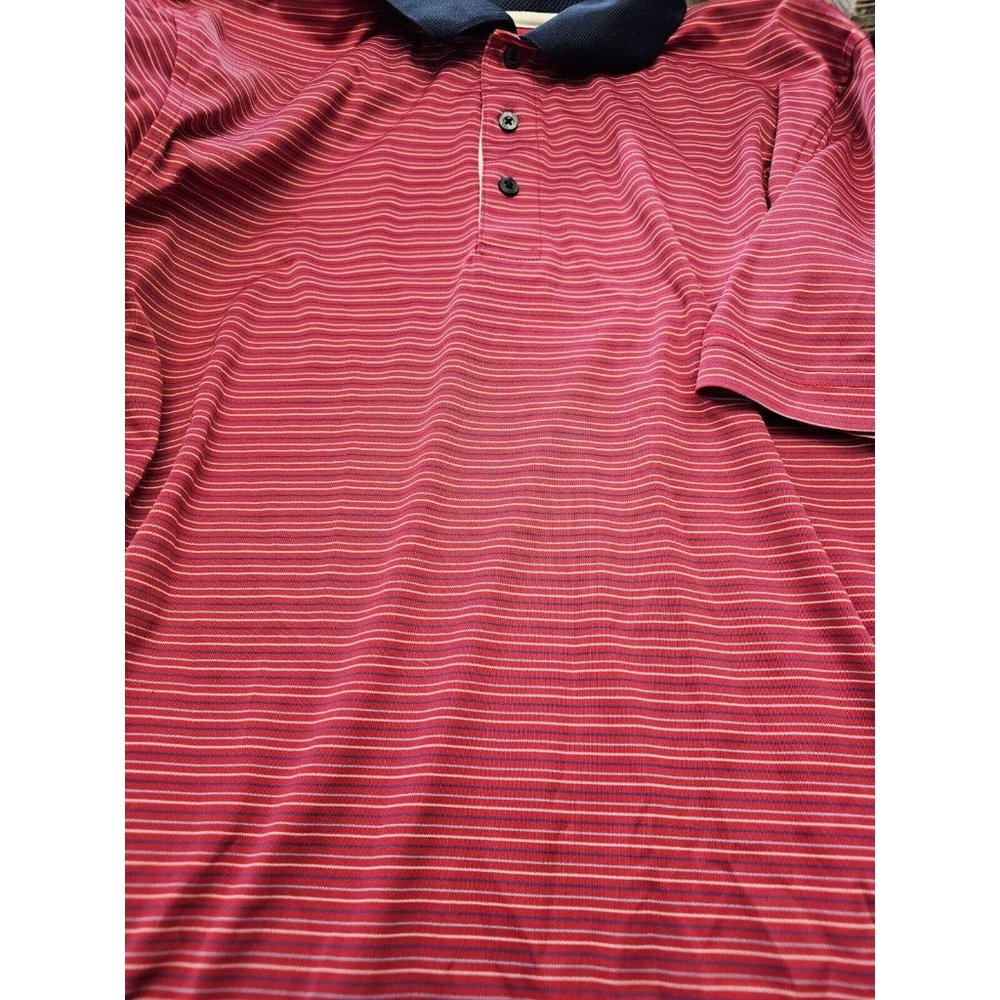 Tasso Ella Greg Norman Red Striped Polo Shirt Men's Size Large Short Sleeve